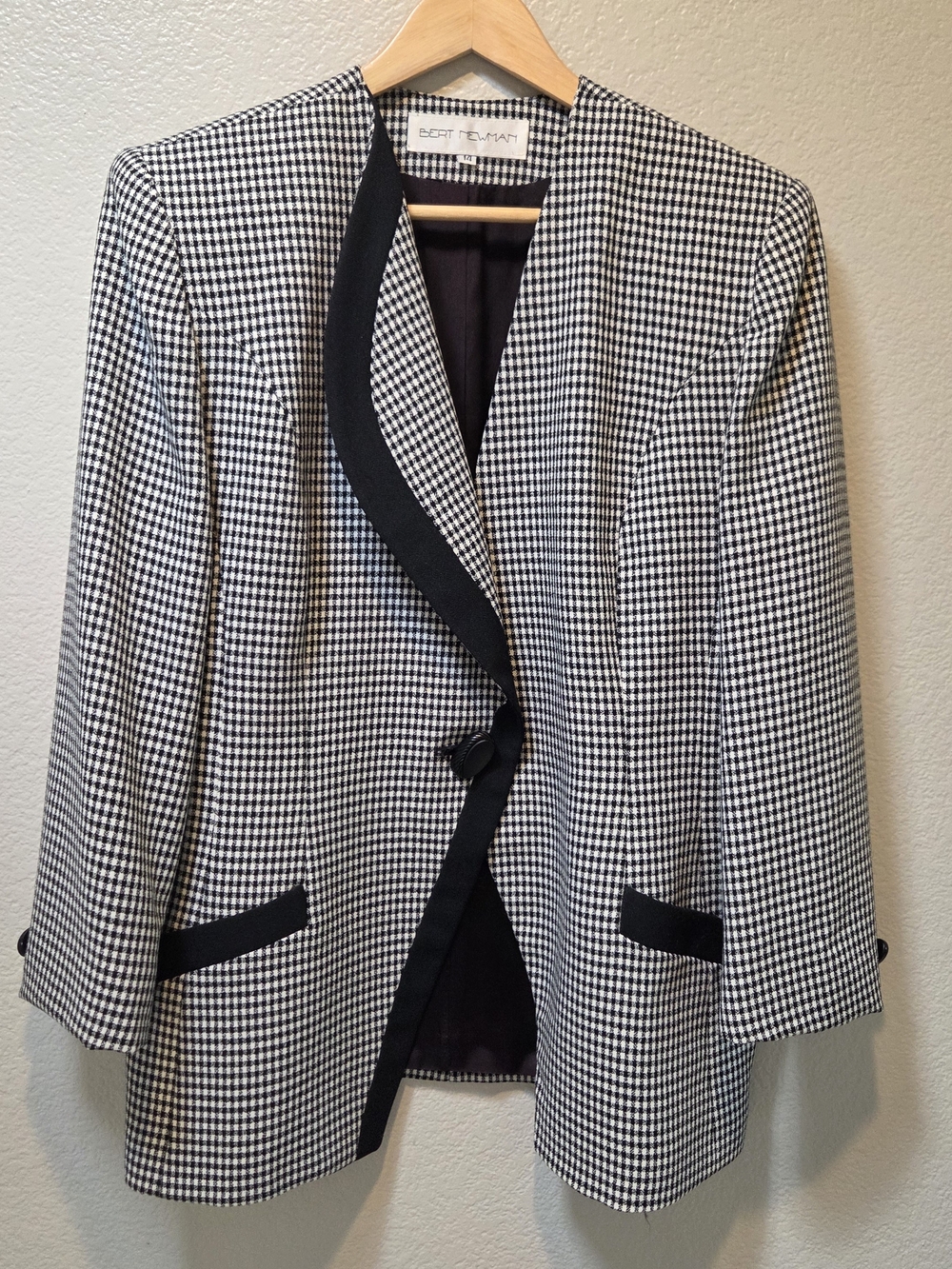 Vintage Bert Newman Houndstooth Blazer Size 14 80s Classic Preppy